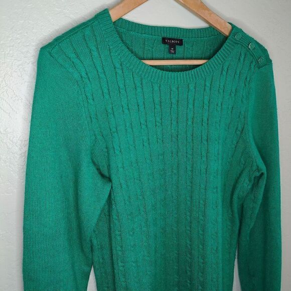 Talbots Green Cable Knit Button Design Long Sleeve Sweater - Picture 4 of 7